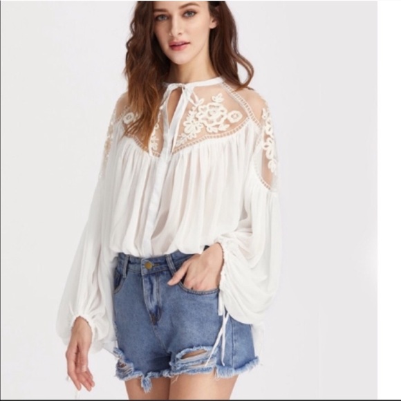 Semi sheer lace detail blouse - Picture 5 of 6